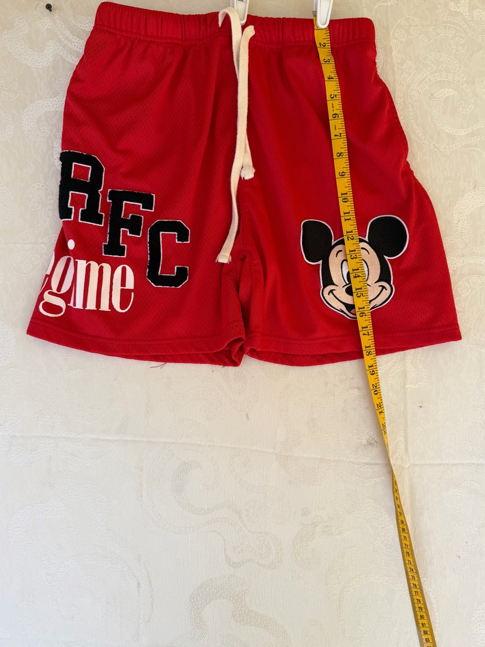 Civil Regime Red Athletic Mesh Shorts with Mickey Graphic and AFC Lettering - Picture 4 of 7